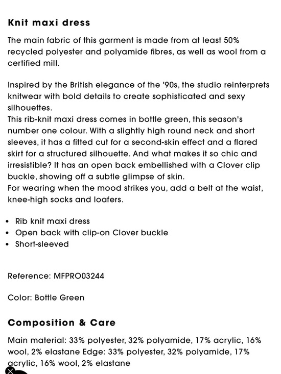 MAJE Bottle Green Knit Midi Sweater Dress 34/XS - Picture 13 of 15